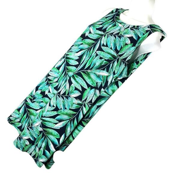 Tommy Hilfiger Green Scoop Neck Tropical Leaf Print Summer Dress, 8 - Picture 3 of 9